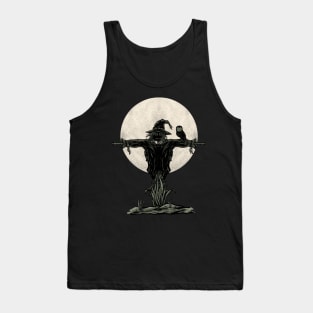 Scarecrow with the moon on scary night. Tank Top